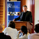 New York Times reporter James Risen speaks with students at Colby College in Waterville, Maine, in 2014. He won the Elijah Parish Lovejoy Award for courageous journalism. (Credit: David Leaming/Morning Sentinel)